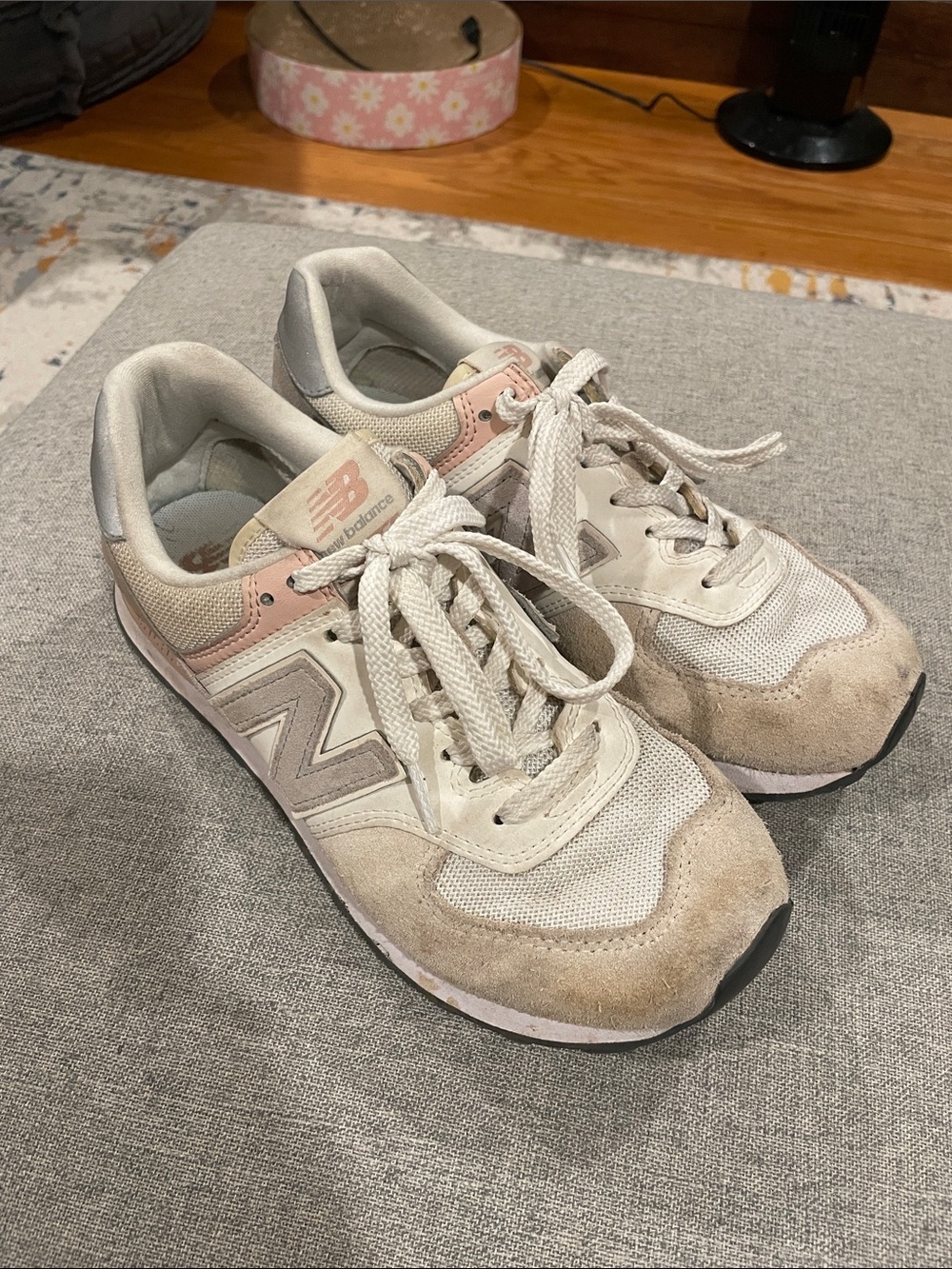 New Balance Women's Beige and Pale Pink Athletic Sneakers
